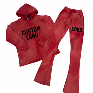Venta al por mayor de sudaderas con capucha de los hombres casuales con pantalones de chándal de lana cálida de diseño de logotipo personalizado Puff impresión para chándales de invierno - Product Image 1