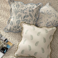 Housse de coussin imprimée motif floral style pastoral avec volants, en tissu doux polyester et lin, pour fêtes, mariages et décoration intérieure