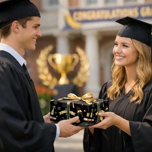 Graduation <b>Wrapping</b> <b>Paper</b> Roll 17 Inch X 16.5 Feet Black Gold Elegant Cap Diploma Gift Wrap For Graduation Celebration - Product Image 4