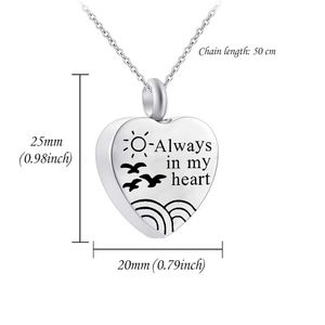 Cremazione Gioielli di Cuore in Acciaio Inox con Gabbiani Memoriale Urna Ceneri Keepsake Pendente Della Collana-Sempre nel Mio Cuore - Product Image 2