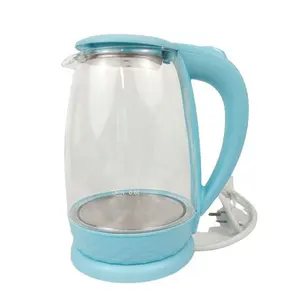 Haut verre de Borosilicate 1.8L avec la chaudière à eau de pièces en plastique de couleur bleue avec la bouilloire électrique en verre de lumière menée