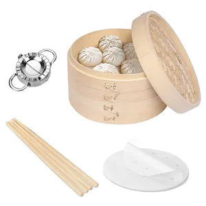 Newell Set Pengukus Bambu, Set Pengukus Bambu Dapur Mini Ukuran 10 Inci, Set Dapur Mini, Makanan, Grosir Cina Dim Sum, Keranjang Kukus Bambu dengan Logo