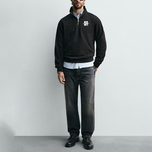 Sudadera con Cierre y Cuello Alto de Forro Polar Suave de 380 g/m² con Estampado Personalizado de Otoño, Sudadera Clásica Negra con Cierre de 1/4 para Hombre - Product Image 2