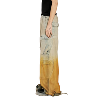 Jeans cargo dégradé ombré OEM ODM en gros à faible MOQ, avec ourlets effilochés, jaune coucher de soleil, pantalon en denim à cordon de serrage