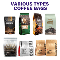 Sacs à café personnalisés avec valve, fond plat, refermables, à fermeture éclair, pour grains de café, 250g, 340g, 500g, vente en gros usine