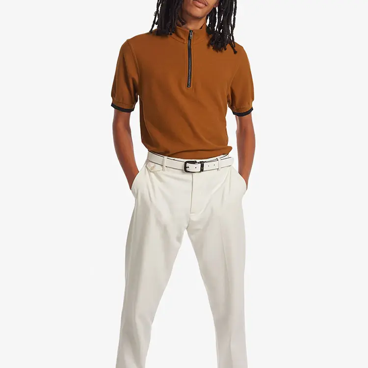 ZN-JN144 Custom short sleeve polo style collar zip neck t shirt contrast panel zip up polo shirt men