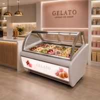 Vitrine de présentation professionnelle pour gelato avec verre incurvé et panneau publicitaire LED