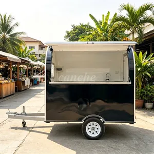 Chariot de restauration mobile commercial noir de 2,2 m pour café et bagels, camion de cuisine de rue, remorque alimentaire pour l'Europe - Product Image 1