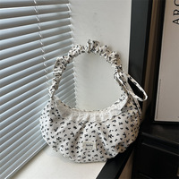 Sac à bandoulière plissé style coréen décontracté pour le printemps, sac hobo léger à pois et dentelle pour fille, sac de voyage sous le bras avec poignée froncée