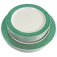 Assiettes en plastique blanches de 10,25 pouces et 7,5 pouces - Assiettes jetables vertes avec grille verte pour les fêtes et Noël