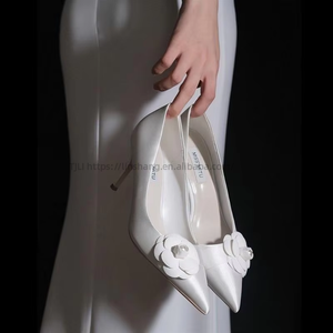 New Women's White British Style Stiletto Wedding High <b>Heel</b> Camellia Flower Pearl Bridesmaid Pointed Summer Toe Pumps - Product Image 2