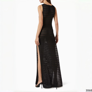 Summer Solid Color Crochet Knit Maxi Dress Sleeveless Cutout Neckline Beach Cover up Double Side Slits Dress for <strong>Women</strong> - Product Image 2