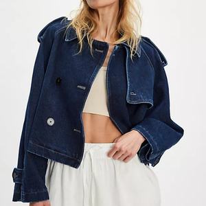 Chaqueta vaquera corta de manga larga OEM 2025 para mujer, estilo motociclista, con cuello vuelto y botones, para primavera y otoño - Product Image 1