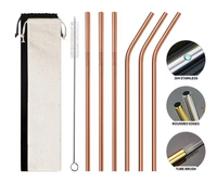 Vente en gros de pailles en métal réutilisables écologiques en acier inoxydable 304 avec logo personnalisé, ensemble avec sac pour gobelets bouteille d'eau