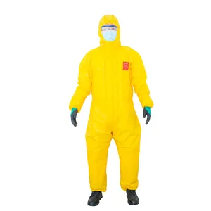 保護カバーオール酸とアルカリ防止黄色化学防護服使い捨て工場卸売