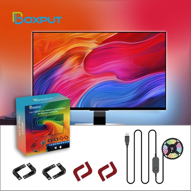 BPSK3 PC DIY Ambient Light Kit Addressable WS2812b 5V USB RGB LED Strip Light Strings for PC Monitor TV Alexa Sync Backlight
