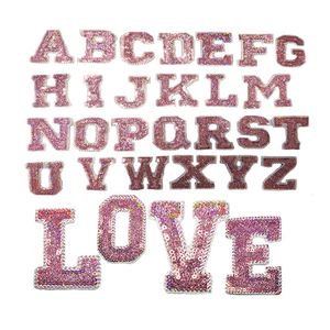 Long lanh Sequins chữ màu hồng các bản <span class=keywords><strong>v</strong></span>á lỗi Bảng chữ cái chữ cái các bản <span class=keywords><strong>v</strong></span>á lỗi Báo Chí nhiệt cho quần áo Túi phụ kiện - Product Image 2