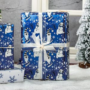 Christmas gift wrapping <b>paper</b> Blue aluminum coated Santa snowman Double sided printed with snowflake <b>patterns</b> Customizable - Product Image 1