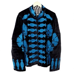 Handmade Soft <b>Velvet</b> Bohemian Floral Pattern Eco-Friendly Quick Dry <b>Women's</b> <b>Jacket</b> with Embroidery and Stripe - Product Image 1