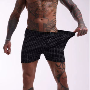 Calzoncillos Bóxer de Algodón con Estampado Cuadrado Negro para Hombre, Ropa Interior Masculina Transpirable, Suave y Cómoda, Cintura Elástica, Venta al por Mayor - Product Image 1