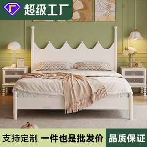 Lit en bois massif de style américain, lit plateforme double de 1,8 m, blanc, rétro, meubles de chambre à coucher princesse - Product Image 5