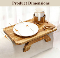 Plateau pliable en bois d'acacia et bambou pour accoudoir de canapé avec support de téléphone rotatif, portable, à un seul niveau, pour la maison et la cuisine