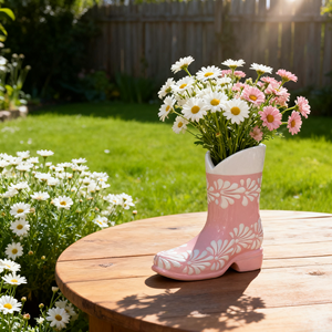 Jarrón de Cerámica en Forma de Bota Vaquera, Color Rosa y Blanco, <span class=keywords><strong>Talavera</strong></span>, Hecho a Mano, para Regalos y Decoración del Hogar - Product Image 1