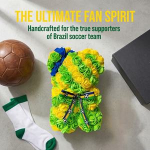 Ours en roses artificielles vert, jaune et bleu, personnalisé, en boîte acrylique, cadeau pour supporters de football brésiliens, idéal pour les soirées de supporters - Product Image 5