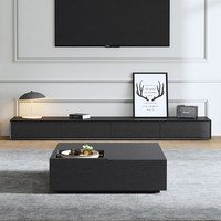 Ensemble meuble TV et table basse autoportant en bois massif, style luxe noir, avec rangement, pour petits salons, modèle 5088