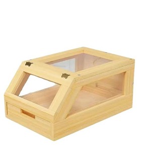 Bamboo <b>Hat</b> Storage <b>Box</b> Rectangle Transparent Lid 1-3L Capacity Clothing Organizer Standing Type Natural Wood Color - Product Image 2