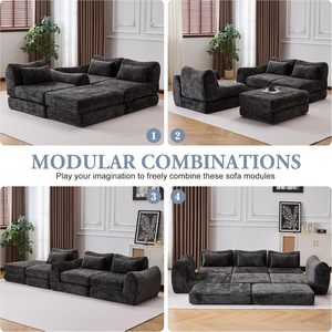 Sofá Cama Modular en la Nube, Sofá Seccional sin Estructura con Chaise Longue para Sala de Estar/Dormitorio, Sofá Shennel sin Montaje - Product Image 6
