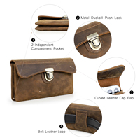 Sac de téléphone vintage pour homme en cuir Crazy Horse avec protection RFID, double poche, à porter à la ceinture, étui pour téléphone de 6,9 pouces avec emplacements pour cartes