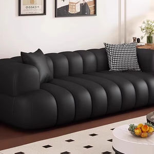 Ensemble <span class=keywords><strong>de</strong></span> canapé en cuir noir rétro français Design artistique simple pour petit salon familial pour appartement salon réception trois - Product Image 4