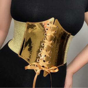 Cinturón Elástico Clásico de PU Dorado y Plateado para Mujer, Cinturón Ancho con Lazada para Mujer - Product Image 1