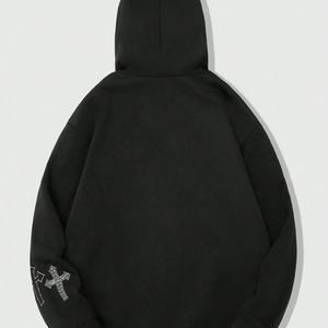 Sudadera con Capucha Corta y Holgada para Hombre, Diseño Gráfico Cruzado, 100% Algodón, con Pedrería, Estilo Urbano, Invierno 2025 - Product Image 2