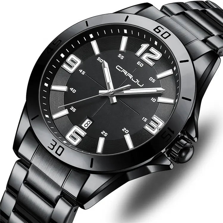 Di alta qualità CRRJU 5003 uomini d'affari di lusso in acciaio inossidabile moda orologi al quarzo 30M impermeabili datati orologi da polso