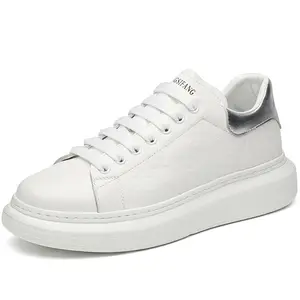 BinXun Little White Shoes Semelle épaisse pour hommes avec cuir véritable surélevé Respirant Tendance Sports Casual Board Shoes