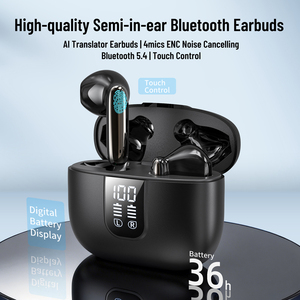 Écouteurs TWS Traducteur IA 145 Langues BT V5.4 Réduction de Bruit ENC Semi intra-auriculaires Hi-Fi Driver 13mm Étanche IPX5 LED - Product Image 3