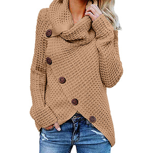 Roupas Femininas de Inverno Atacado Suéter com Botão Moda Suéter de Tricô <span class=keywords><strong>Chunky</strong></span> com Gola Alta - Product Image 4