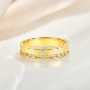 Chapeado Anel De Ouro Amarelo Atacado Cubic Zirconia Real Silver Mulheres Anel CZ Bandas De Casamento Anéis