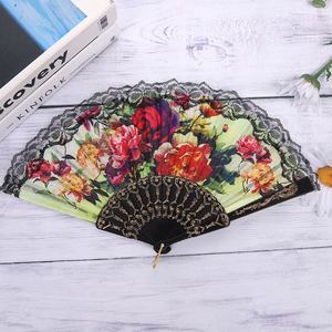 Abanico Plegable de Encaje Blanco y Negro Español con Estampado Floral de Plástico y Proceso de Lámina Dorada, Estilo Chino de Verano para Danza - Product Image 4