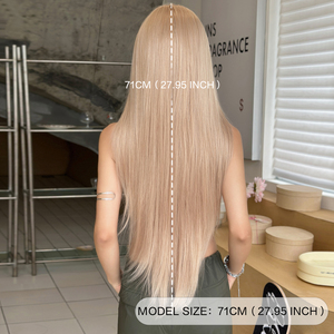 7JHHWlGS <span class=keywords><strong>capelli</strong></span> lunghi lisci da <span class=keywords><strong>donna</strong></span> marrone <span class=keywords><strong>chiaro</strong></span> da 30 pollici con frangia sintetica resistente al calore per l'uso quotidiano - Product Image 4