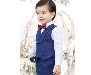 Ensemble de <span class=keywords><strong>costume</strong></span> formel pour garçon de couleur bleue, 4 pièces, veste, chemise, nœud papillon, pantalon, tenue de fête d'anniversaire pour enfant, style moderne - Product Image 3