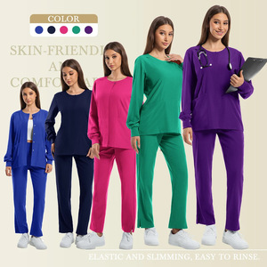 HZMNOI Women Scrub Suit Long Sleeve Round Neck Set Moisture Wicking Hospital Uniforms - Product Image 4