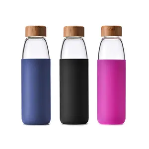 Популярные товары, 2019 550 мл, новая портативная бамбуковая стеклянная бутылка для воды, бутылка для воды, бутылки для воды с логотипом на заказ, Бамбуковая крышка, силиконовый рукав