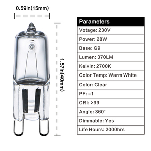 G9 28W bóng đèn <span class=keywords><strong>halogen</strong></span> thủy tinh trong suốt-2700k Trắng ấm, tiết kiệm năng lượng, có thể điều chỉnh độ sáng | Tuổi thọ 2000h - Product Image 5