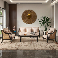 Ensemble de canapés en rotin nordique rétro en bois de frêne OEM, fauteuil moderne minimaliste en cannage, causeuse 3 places, meubles pour salon, hôtel, maison