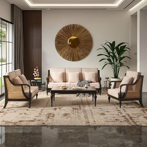 Ensemble de canapés en rotin nordique rétro en bois de frêne OEM, fauteuil moderne minimaliste en cannage, <span class=keywords><strong>causeuse</strong></span> 3 places, meubles pour salon, hôtel, maison - Product Image 1