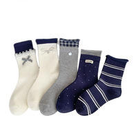 Nouvelle collection automne-hiver de chaussettes Dui Dui pour femmes, rayées en forme de nœud, mi-mollet, en coton peigné