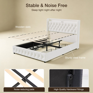 Upholstered Platform <b>Bed</b> Frame with <b>LED</b> Headboard and 4 Under <b>Bed</b> Storage Drawers Wooden Slat Support Storage <b>Bed</b> for Bedroom - Product Image 2
